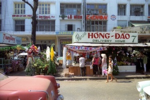 Kiosks selling Christmas tree and decorations in Saigon
